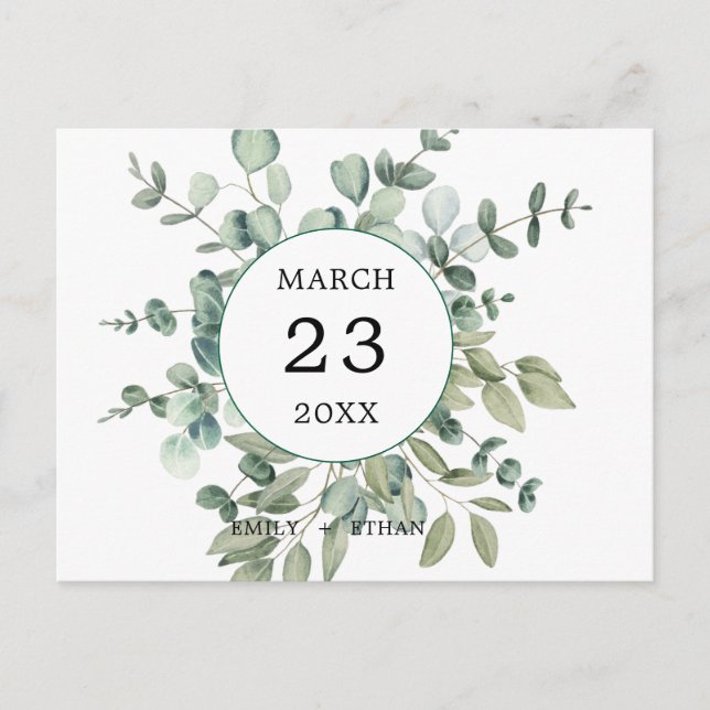 Eucalyptus Rustic Greenery Wedding Invitation Postcard (Front)
