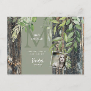 Eucalyptus Rustic Photo Sage Bridal Shower  Invitation Postcard