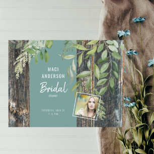 Eucalyptus Rustic Photo Turquoise Bridal Shower In Postcard