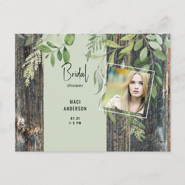 Eucalyptus Rustic Sage Photo Bridal Shower Invitation Postcard (Front)