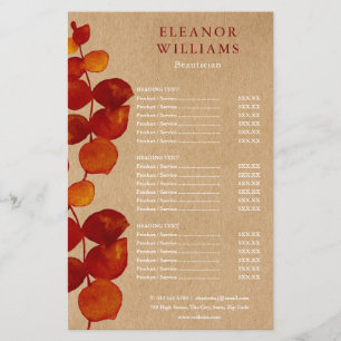 Eucalyptus Rustic Salon Service Menu