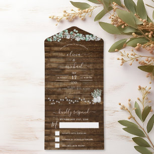 Eucalyptus Rustic Wedding String Lights RSVP  All In One Invitation