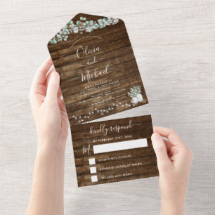 Eucalyptus Rustic Wedding String Lights RSVP All In One Invitation
