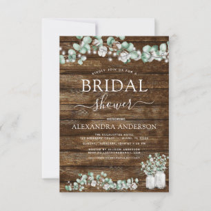 Eucalyptus Rustic Wood Bridal Shower Lights Jar Invitation