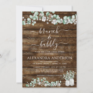 Eucalyptus Rustic Wood Brunch & Bubbly Lights Jar Invitation