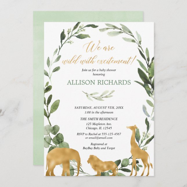Eucalyptus safari gender neutral baby shower invitation (Front/Back)