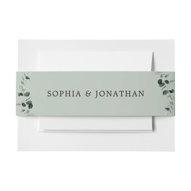 Eucalyptus Sage Botanical Wedding Invitation Belly Band (Front Example)