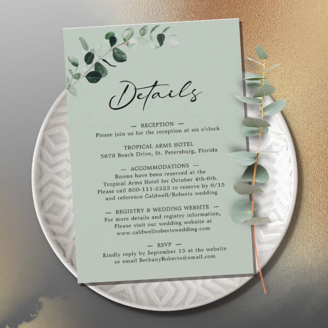 Eucalyptus Sage Calligraphy Wedding Details Enclosure Card (Creator Uploaded)