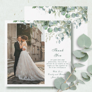 Eucalyptus Sage Emerald Script Wedding Thank You Invitation