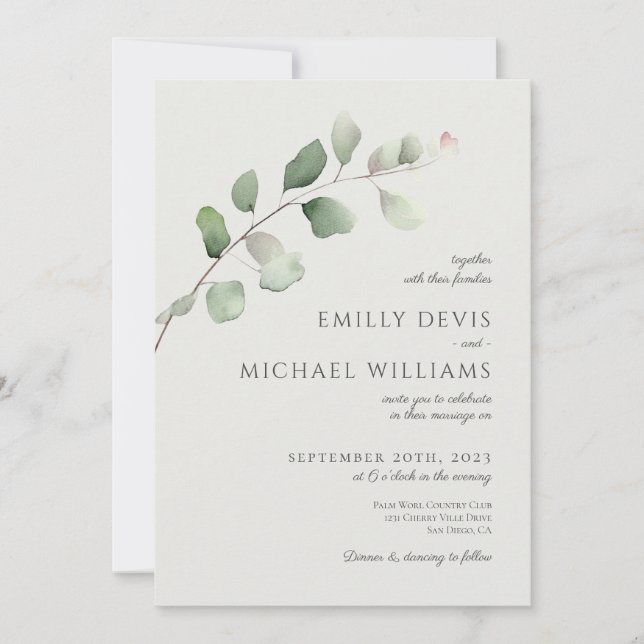 Eucalyptus Sage Green All in One Wedding Invitation (Front)
