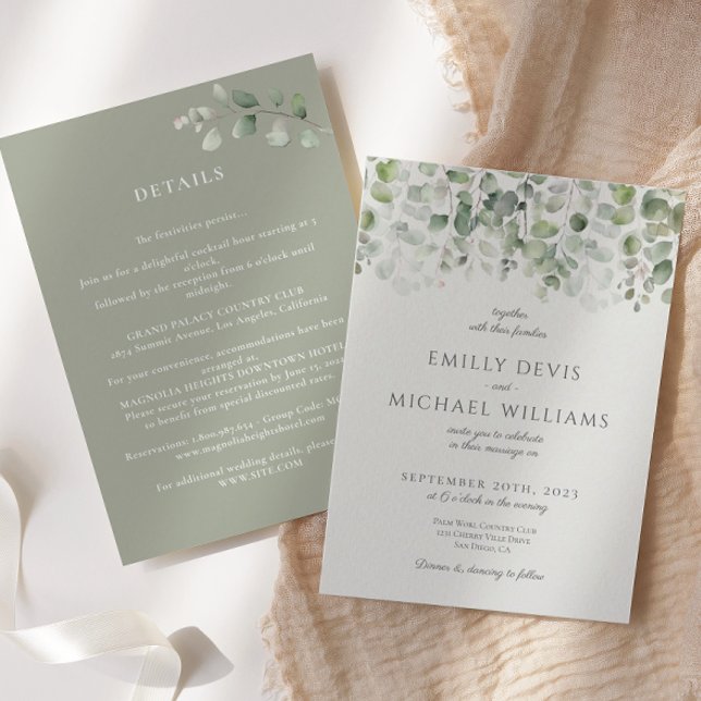 Eucalyptus Sage Green All in One Wedding Invitation (Creator Uploaded)