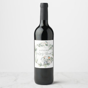 eucalyptus sage green cute elephant baby shower  wine label
