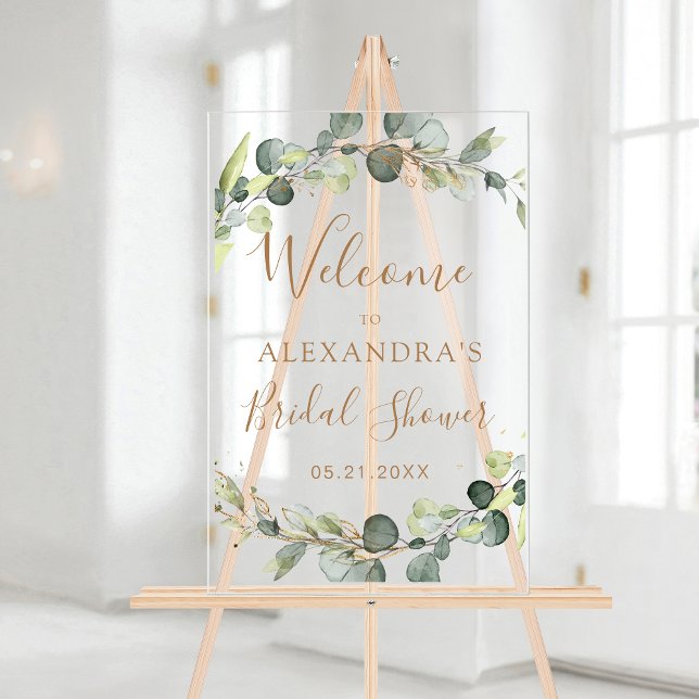 Eucalyptus Sage Green Floral Bridal Shower Acrylic Sign (Creator Uploaded)