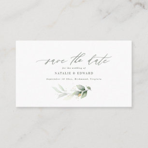 Eucalyptus sage green gold wedding save the date place card