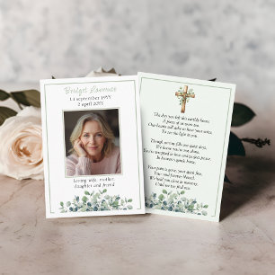Eucalyptus Sage Green Memorial Photo Prayer Card