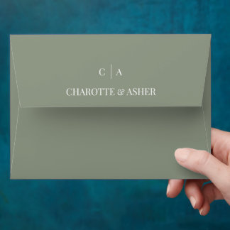 Eucalyptus Sage Green Monogram Wedding Envelope
