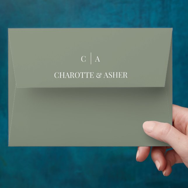 Eucalyptus Sage Green Monogram Wedding Envelope (Hand)
