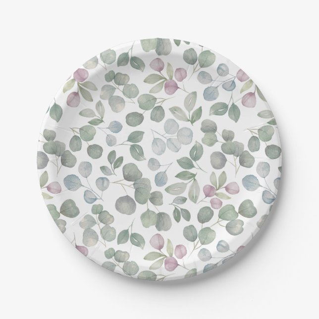 Eucalyptus  sage green paper plate (Front)