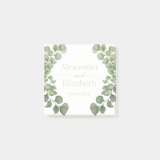  Eucalyptus Sage Green Script Wedding Favor Post-it Notes (Front)