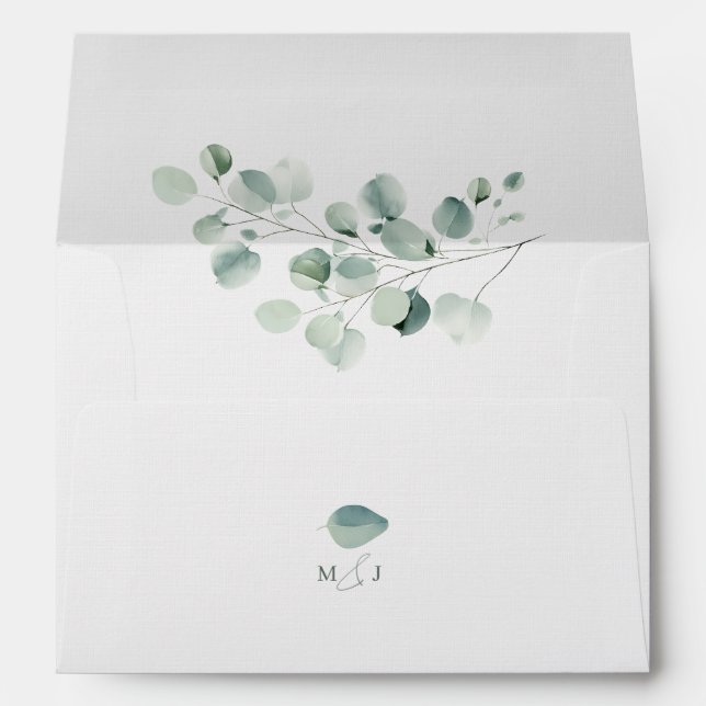 Eucalyptus Sage Green Watercolor Wedding Envelope (Back (Bottom))