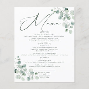 Eucalyptus Sage Green Watercolor Wedding Menu