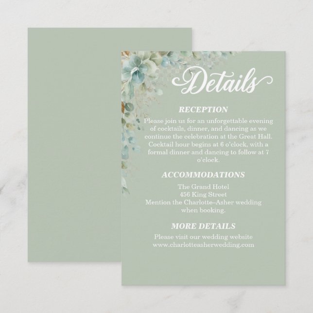 Eucalyptus Sage Green Wedding Details Card (Front/Back)