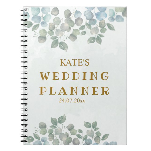Eucalyptus sage green wedding planner notebook (Front)