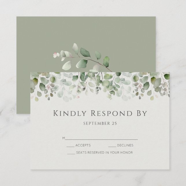 Eucalyptus Sage Green Wedding RSVP Card (Front/Back)