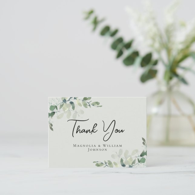 Eucalyptus Sage Green Wedding Thank You Card (Standing Front)
