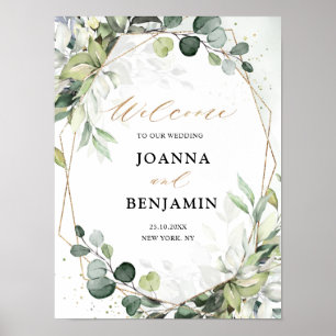 Eucalyptus Sage Greenery Geometric Wedding Welcome Poster