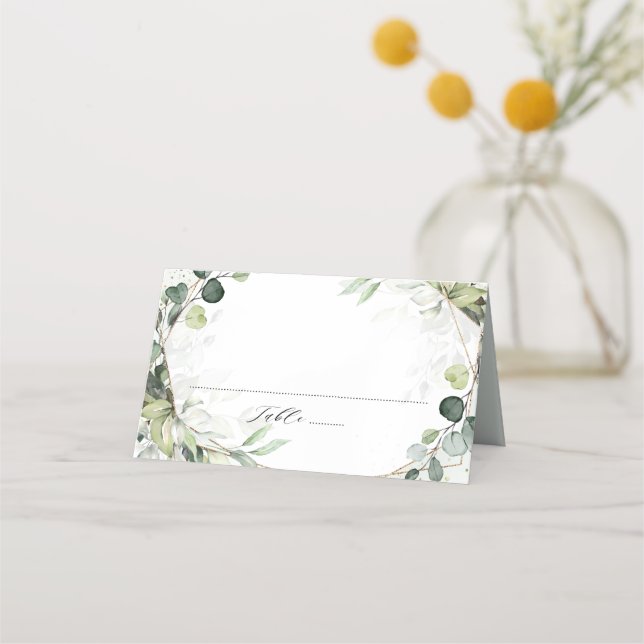 Eucalyptus Sage Greenery Modern Geometric Wedding Place Card (Front)