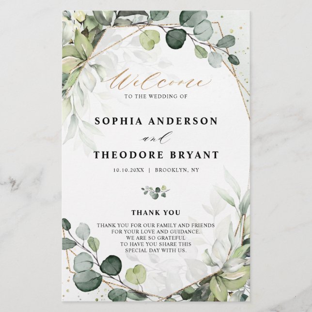 Eucalyptus Sage Greenery Modern Wedding Program (Front)