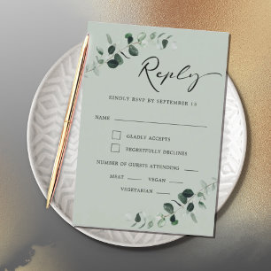 Eucalyptus Sage Modern Calligraphy Meals Wedding RSVP Card