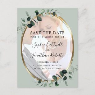 Eucalyptus Sage Photo Wedding Save the Date Announcement Postcard