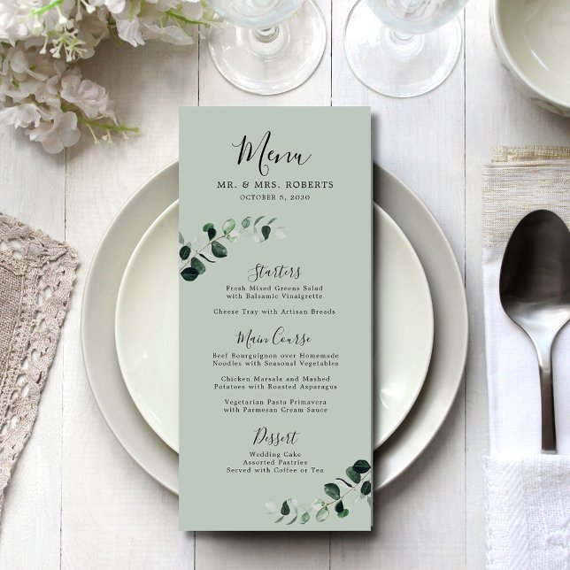 Eucalyptus Sage Romantic Calligraphy Wedding Menu (Eucalyptus Sage Romantic Calligraphy Wedding Menu)