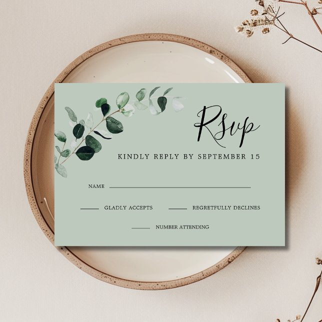 Eucalyptus Sage Simple Wedding RSVP Card (Creator Uploaded)