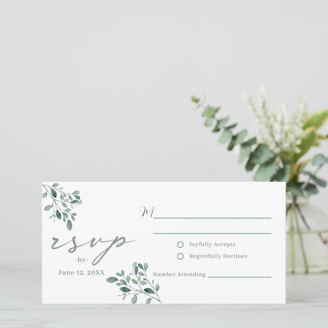 Eucalyptus Sage Watercolor wedding RSVP Postcard (Standing Front)