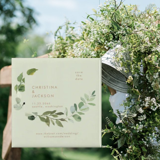 Eucalyptus Sage Wedding Square Save the Date Magnet (Creator Uploaded)