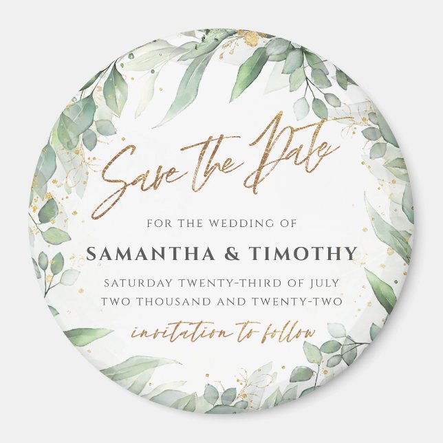 Eucalyptus Save the Date Magnet (Front)