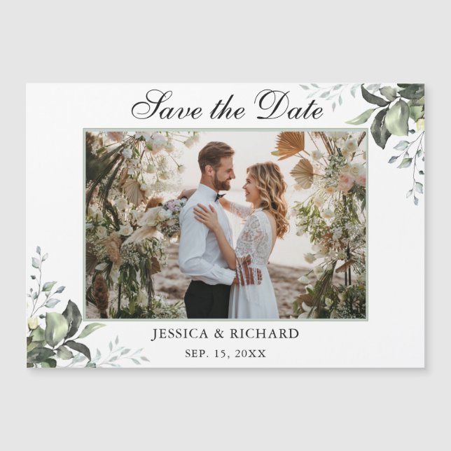 Eucalyptus Save the Date PHOTO Magnetic Card (Front)