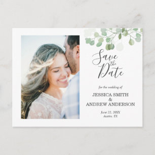 Eucalyptus Save the Date Postcard Elegant Greenery