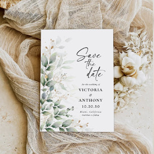 Eucalyptus Save The Date with Photo Flat Card