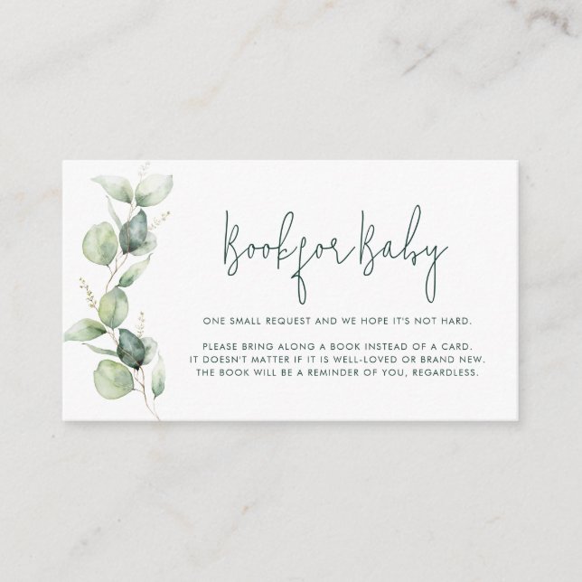 Eucalyptus Script Baby Shower Book Request Enclosure Card (Front)