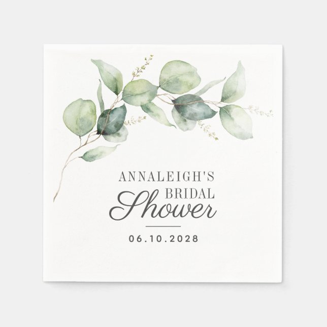 Eucalyptus Script Botanical Greenery Bridal Shower Napkin (Front)