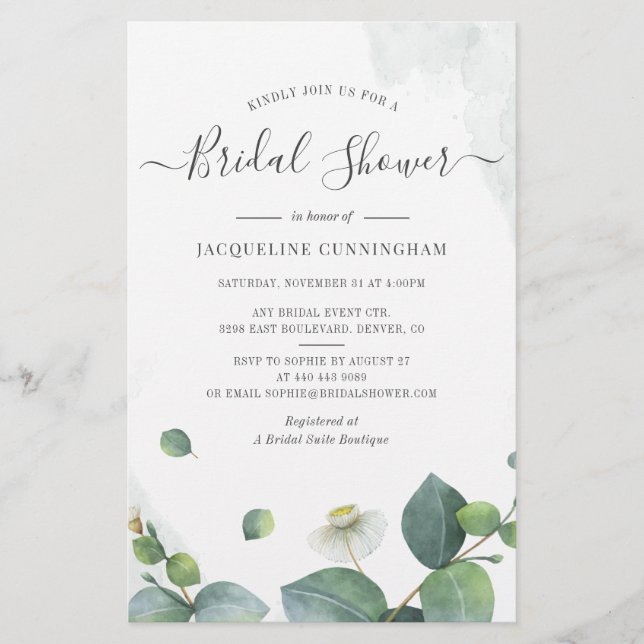 Eucalyptus Script Bridal Shower Invitation (Front)