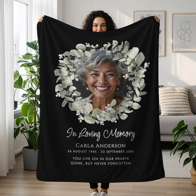 Eucalyptus Script Custom Text & Photo Memorial Fleece Blanket (Creator Uploaded)
