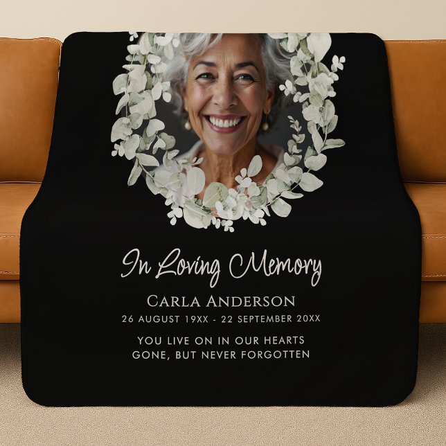 Eucalyptus Script Custom Text & Photo Memorial Sherpa Blanket (Creator Uploaded)