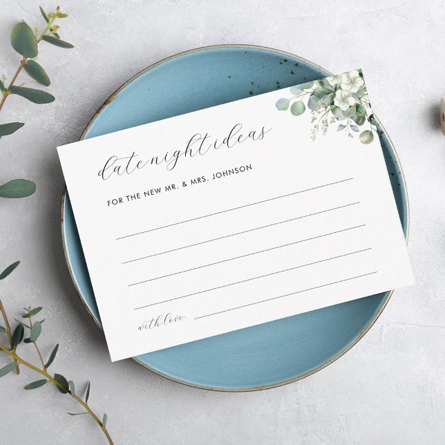 Eucalyptus & Script Date Night Ideas Bridal Shower Enclosure Card (Creator Uploaded)