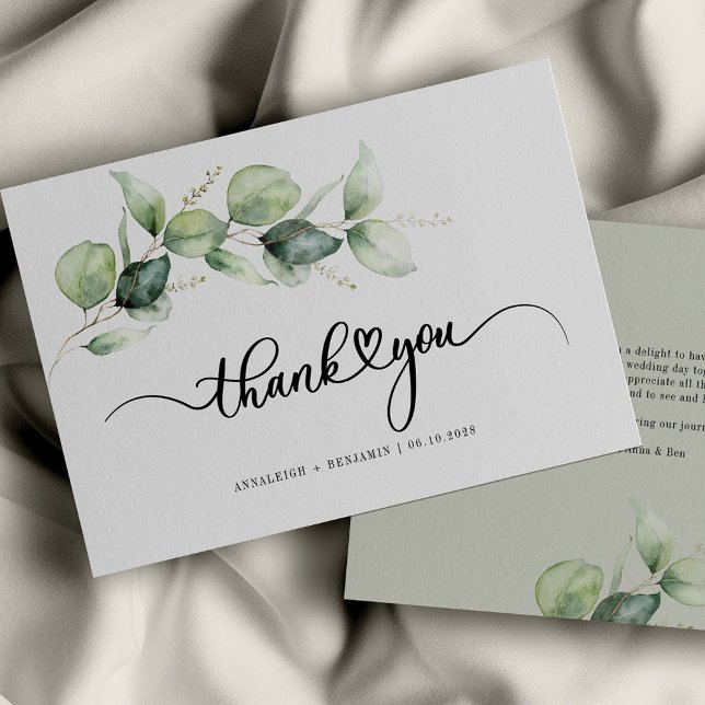 Eucalyptus Script Green Foliage Wedding Thank You Card (Creator Uploaded)