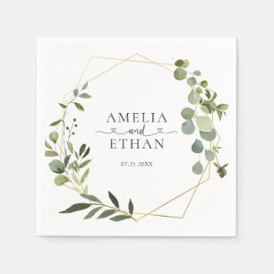 Eucalyptus Script Heart Wedding Napkin